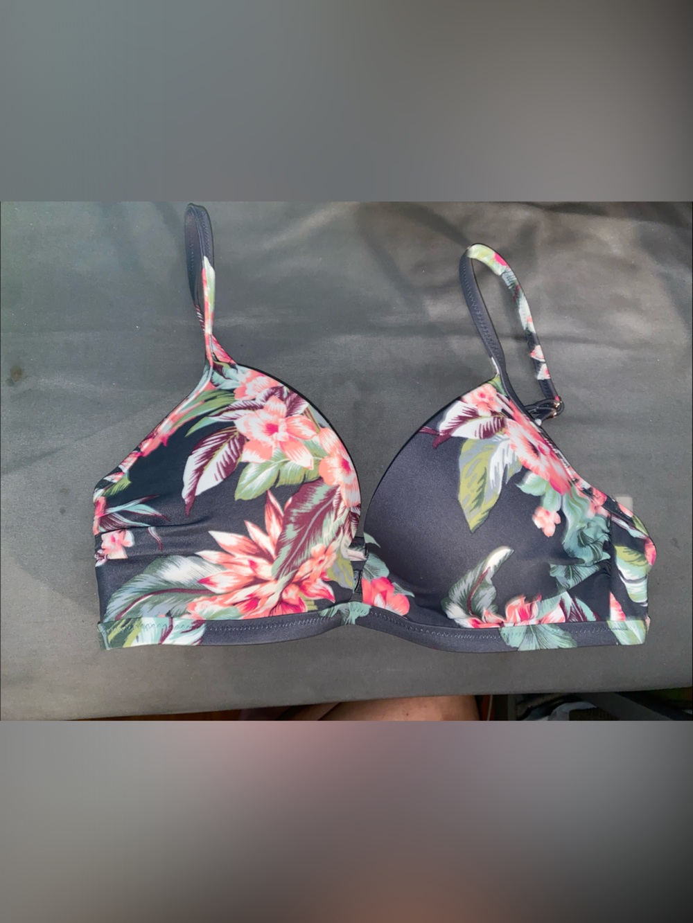Floral Underwire Bikini Top - Black with Pink Floral Print
